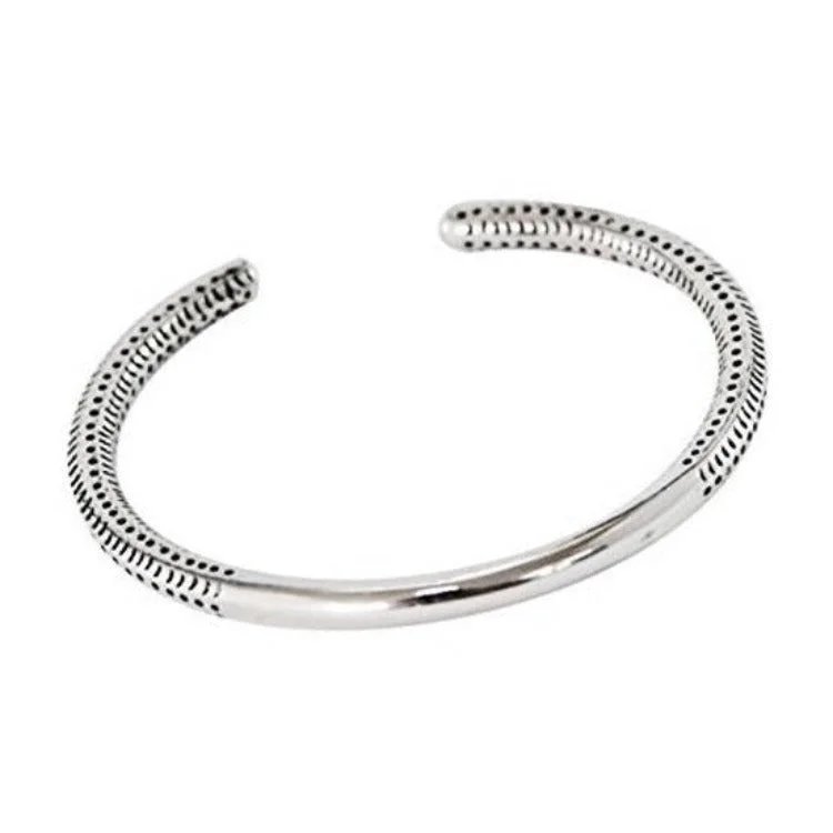 Solid Intricate Pattern 925 Sterling Silver Bar Cuff Bangle for Men