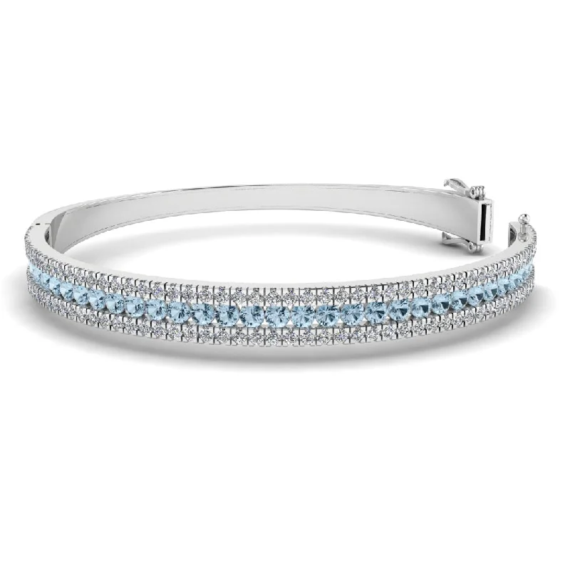 Round Brilliant 4.05 Carat Aquamarine and Diamond 3 Rows Bangle BAN1A