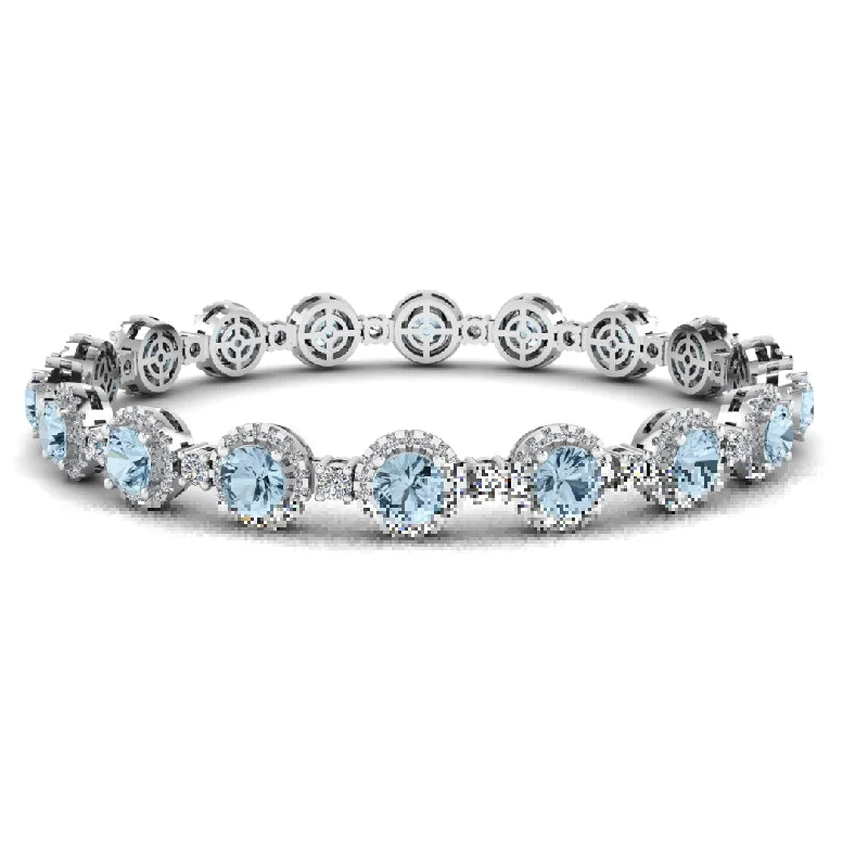 Round Brilliant Shape 8.5 Carat Aquamarine Featuring Diamond Halo Bracelet BRHARBA