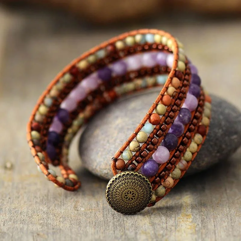 Amethyst and Jasper Cuff Bracelet