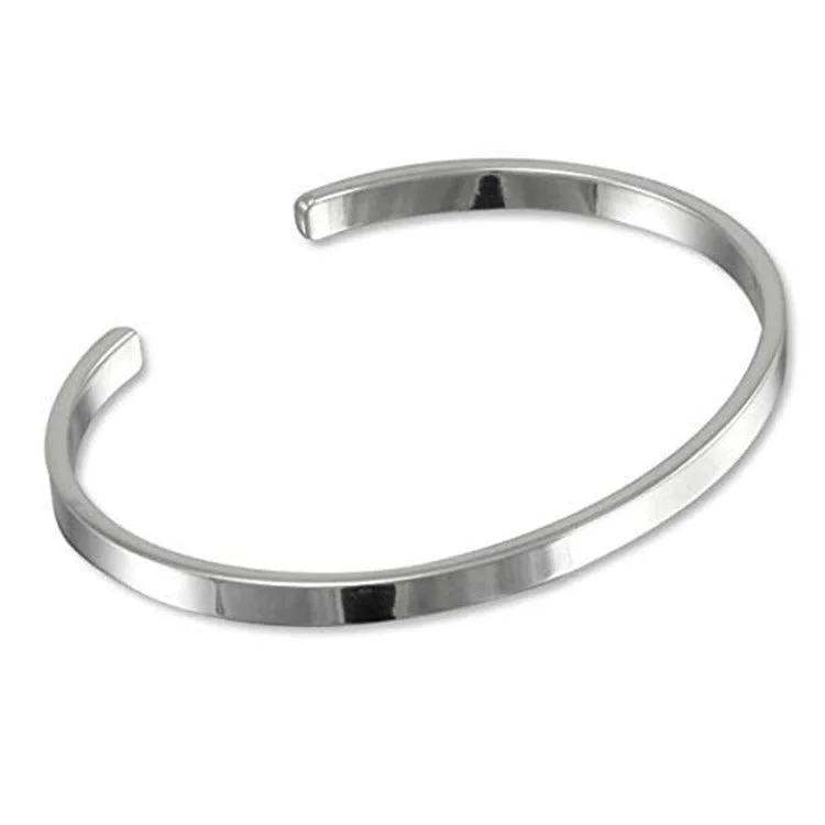 Men's Solid 925 Sterling Silver Bar Cuff Bangle | Classic Silver Bracelet