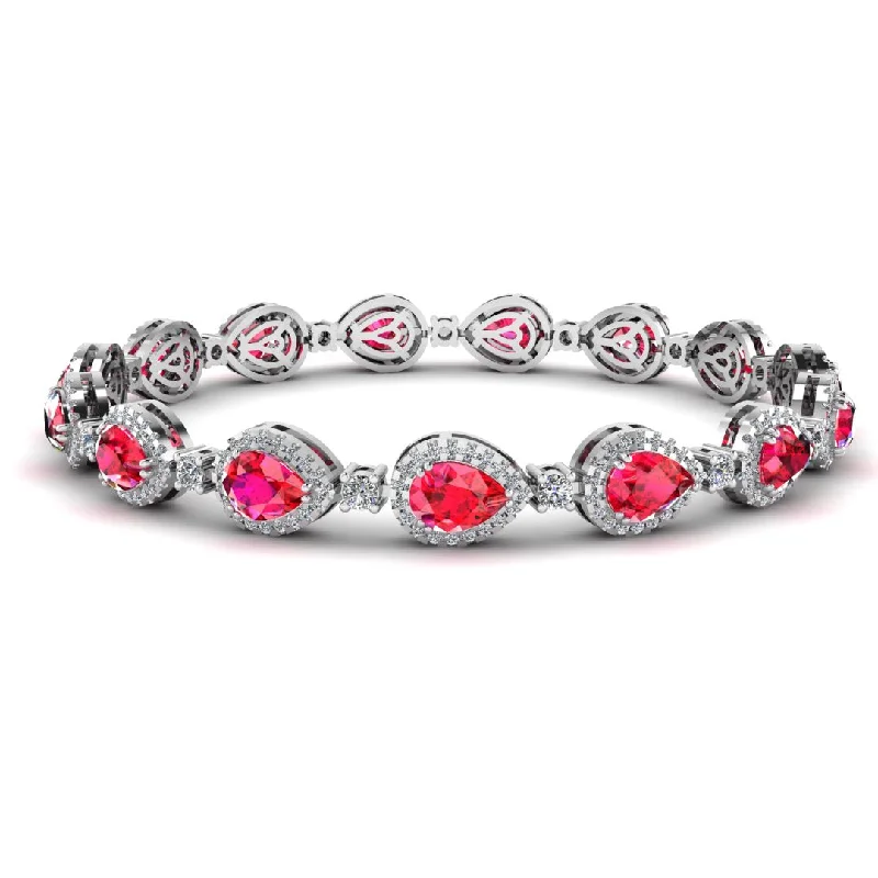 Halo Pear Shape 9 Carat Ruby and Diamond Halo Bracelet BRHAPSR