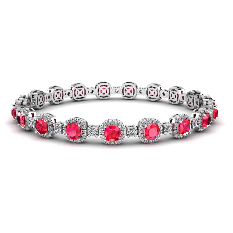 Cushion Shape 8.5 Carat Ruby Featuring Diamond Halo Bracelet BRHACCR