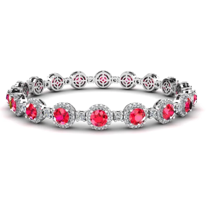 Round Brilliant Shape 8.5 Carat Ruby Center Featuring Diamond Halo Bracelet BRHARBR