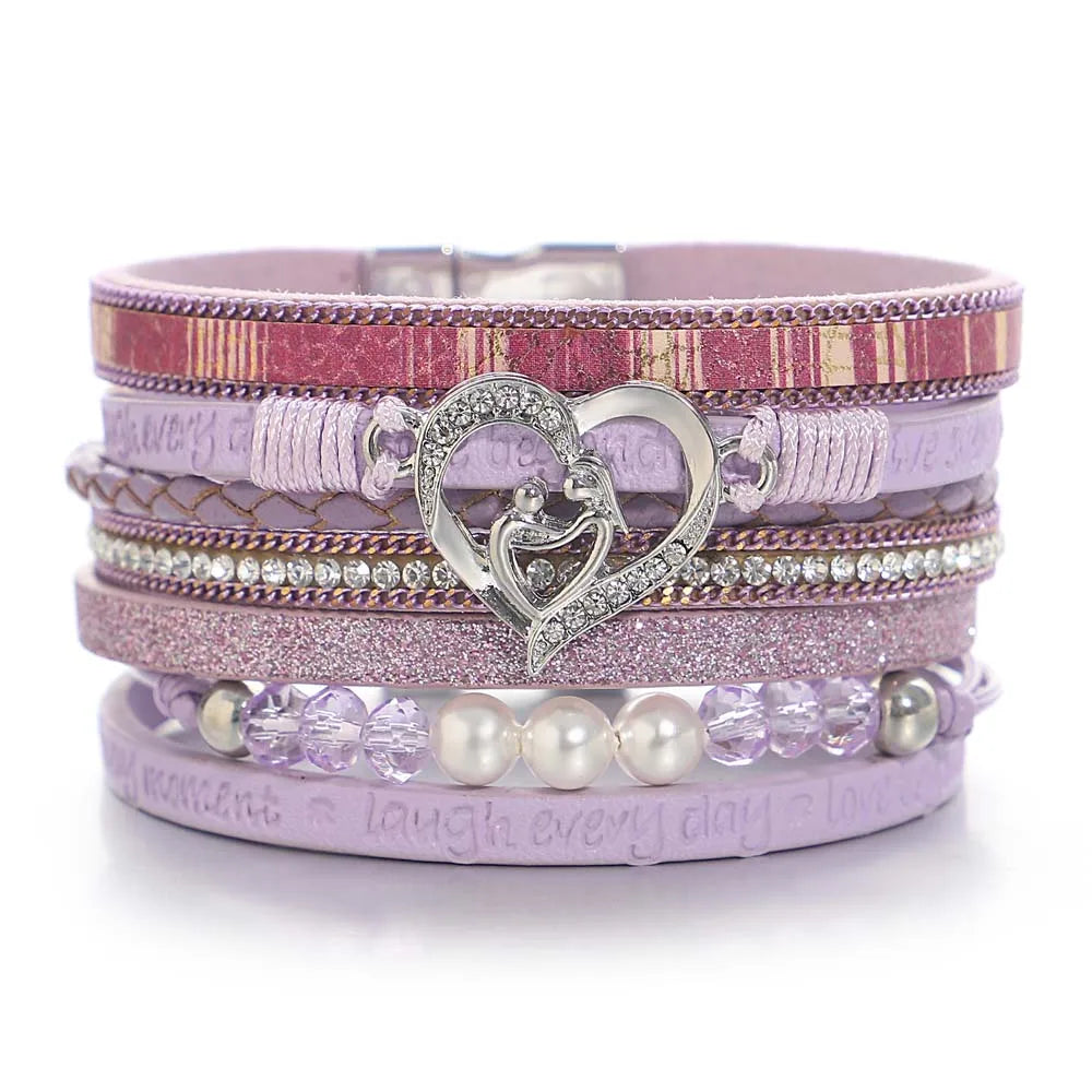 'Inspired Heart' Rhinestones and Beads Bracelet - purple