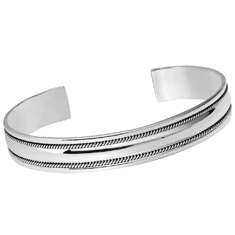 Men's Silver Bangle | Handmade Milgrain Bangle 925 Sterling Silver