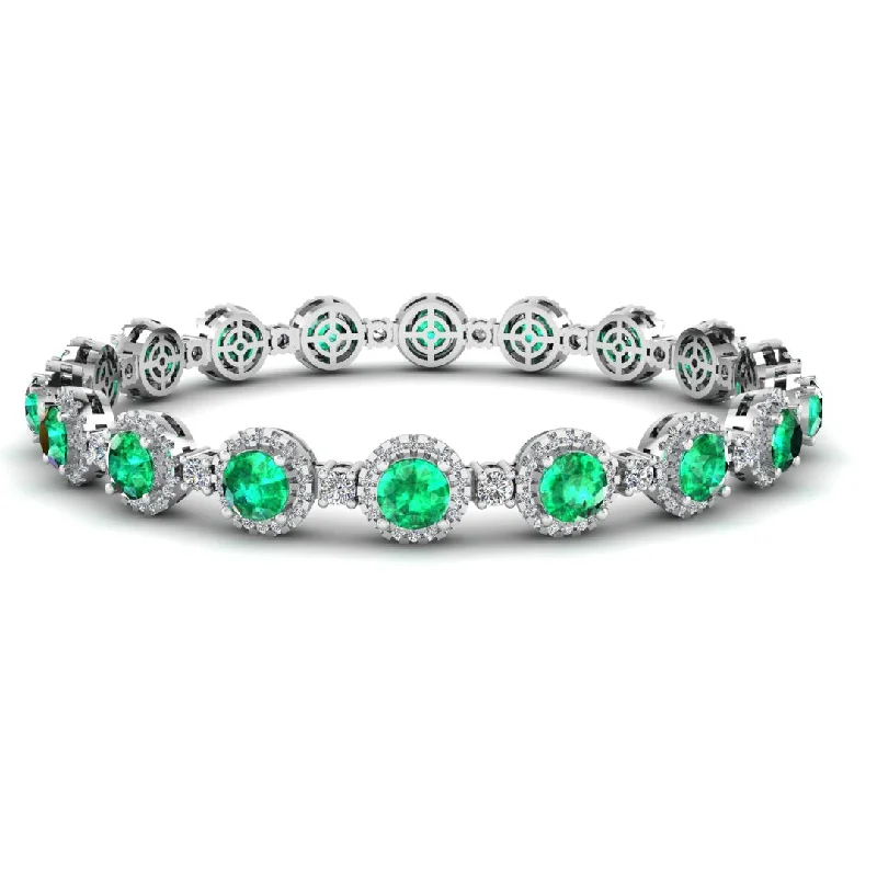 Round Brilliant Shape 8.5 Carat Emerald Gem Featuring Diamond Halo Bracelet BRHARBE