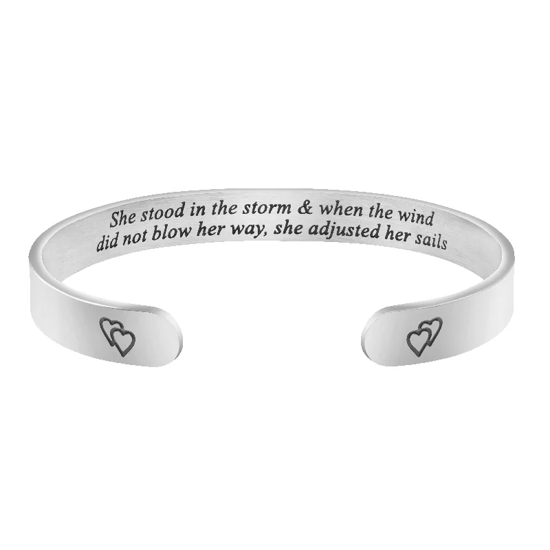 She Stood in the Storm Wide Hidden Message Cuff Bracelets