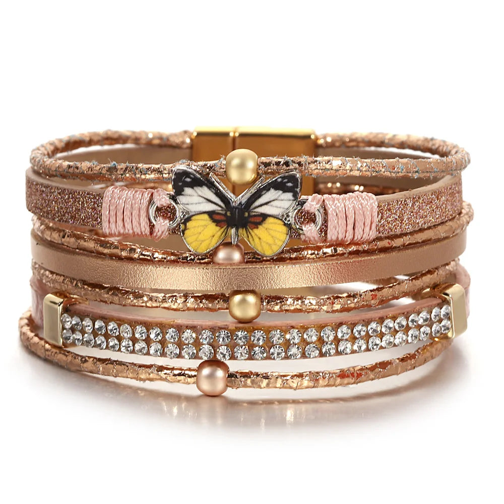 'Butterfly' Charm Cuff Bracelet - rose gold