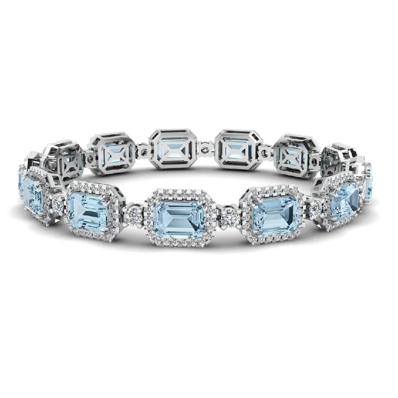 Emerald Shape 14 Carat Aquamarine Center Featuring Diamond Halo Bracelet BRHAEMA