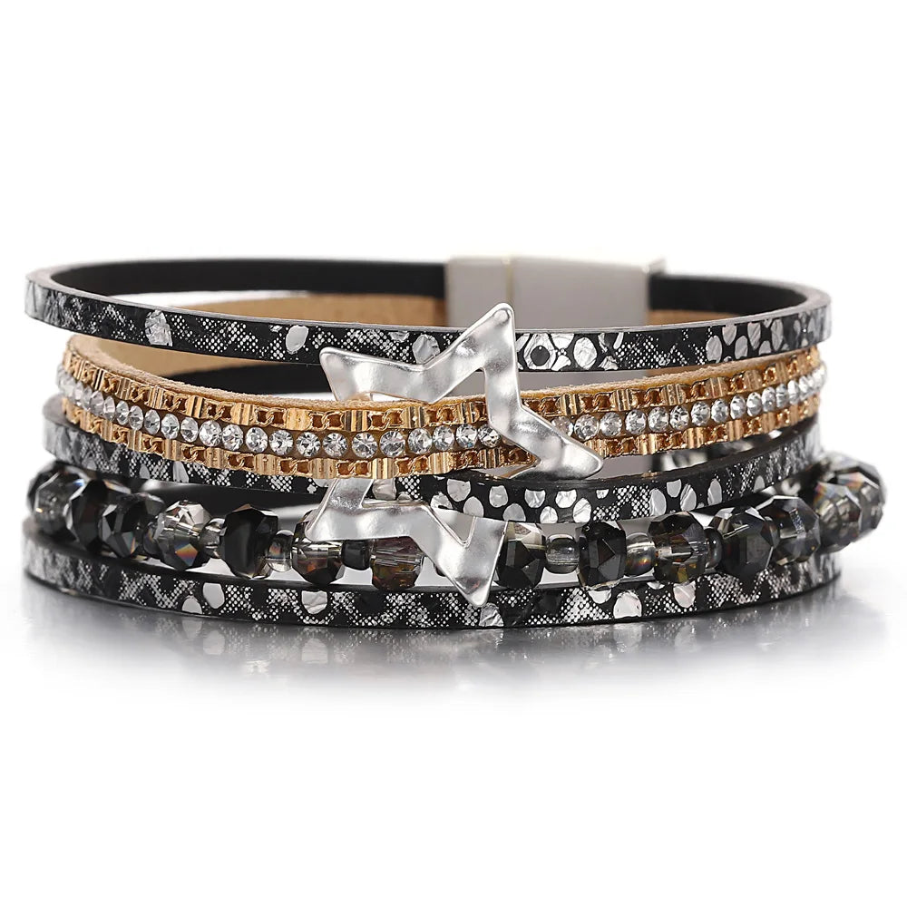 'Jiemba' Star Charm Cuff Bracelet - black