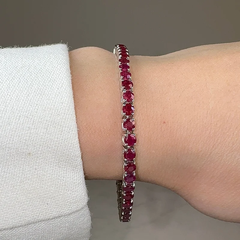 Round Cut Red Ruby Stone 4 Claw 18K White Gold Tennis Bracelet HB178