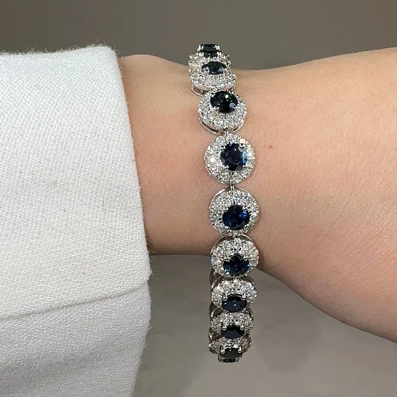 Round Brilliant Shape 8.5 Carat Sapphire Center Featuring Diamond Halo Bracelet BRHARBS