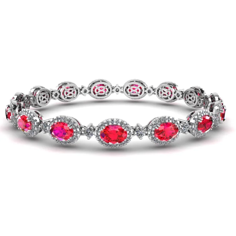 Oval Shape 9 Carat Ruby Center Featuring Diamond Halo Bracelet BRHAOCR