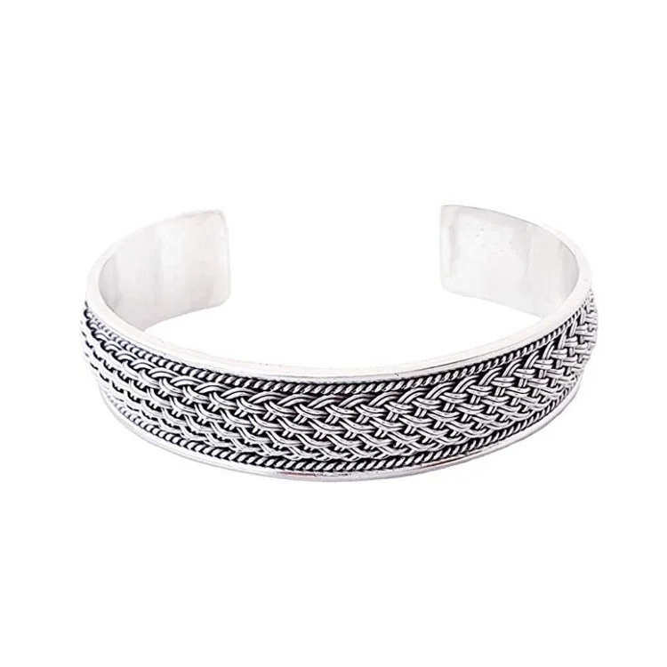 Men's Chunky 925 Sterling Silver Braided Cuff Bangle Bracelet | Bold Silver Jewelry