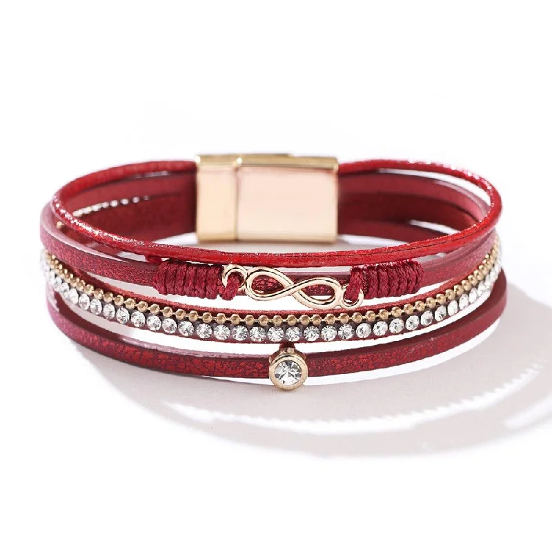 'Infinity' Charm & Rhinestones Cuff Bracelet - red