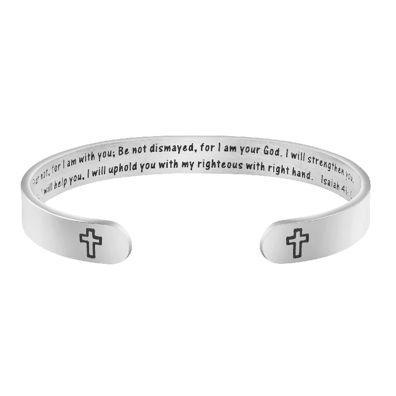 Fear Not I Am With You Cross Hidden Message Cuff Bracelet