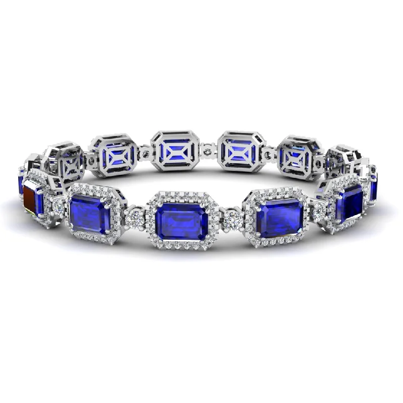 Emerald Shape 14 Carat Sapphire Center Featuring Diamond Halo Bracelet BRHAEMS