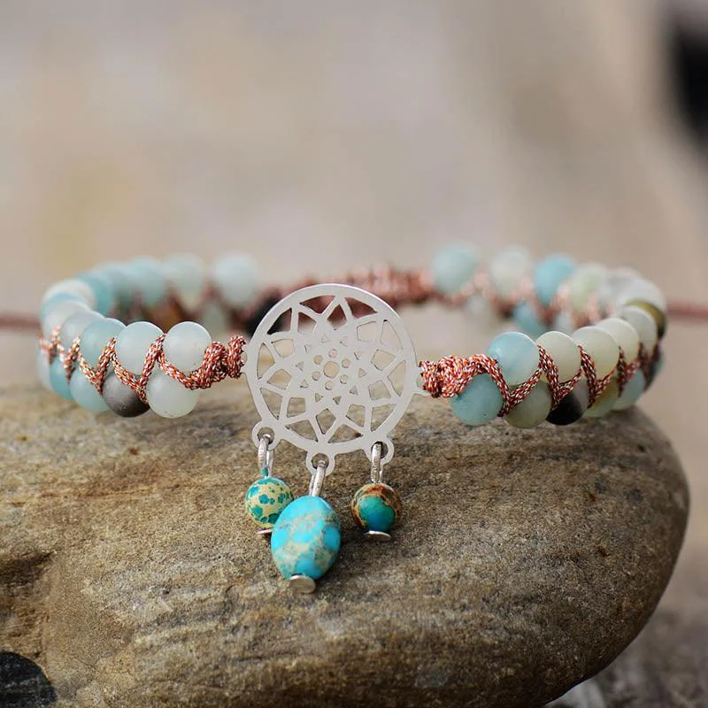 Amazonite Braided Bracelet w/ Dreamcatcher Charm