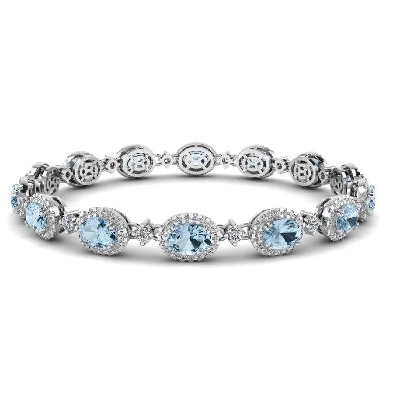 Oval Shape 9 Carat Aquamarine Center Featuring Diamond Halo Bracelet BRHAOCA