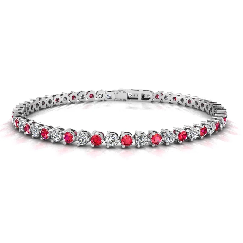 Round Brilliant Diamond and Ruby 3 Claw Bracelet BRDR45512