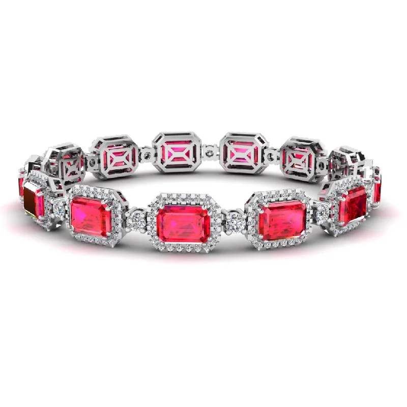 Emerald Shape 14 Carat Ruby Center Featuring Diamond Halo Bracelet BRHAEMR