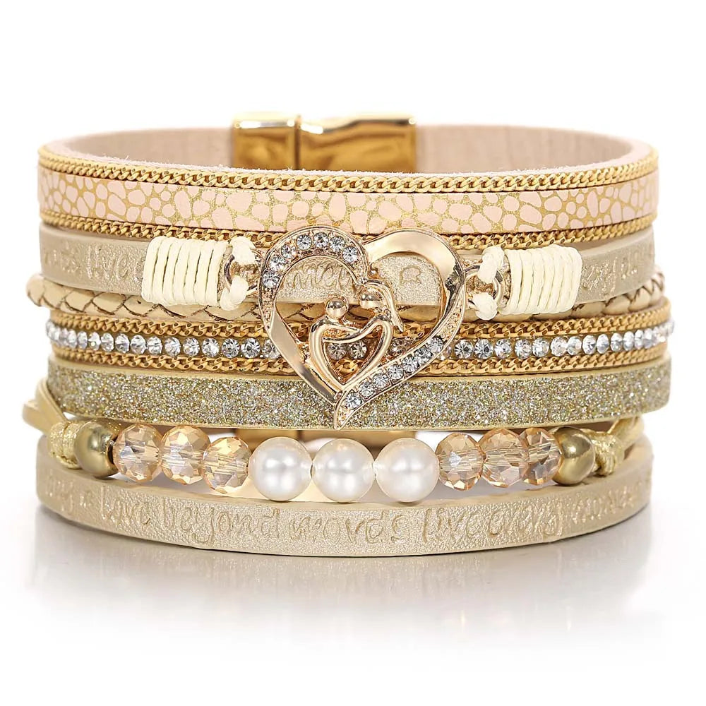 'Inspired Heart' Rhinestones and Beads Bracelet - gold