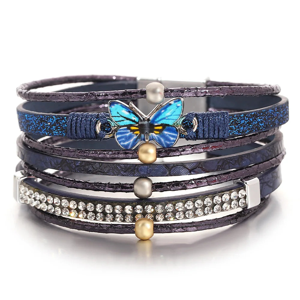 'Butterfly' Charm Cuff Bracelet - blue