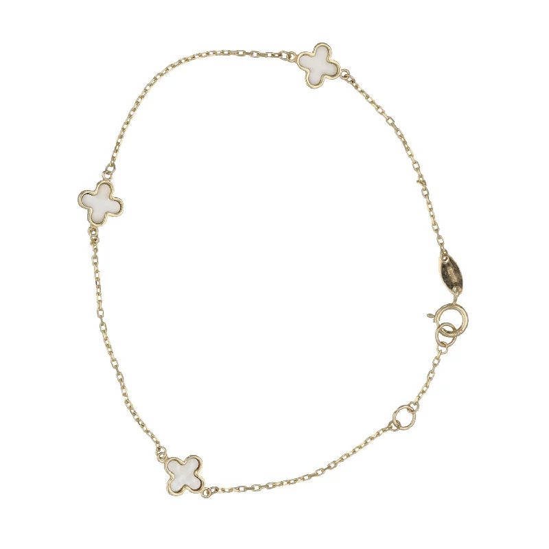 New 9ct Gold Clover Mother Of Pearl Bracelet