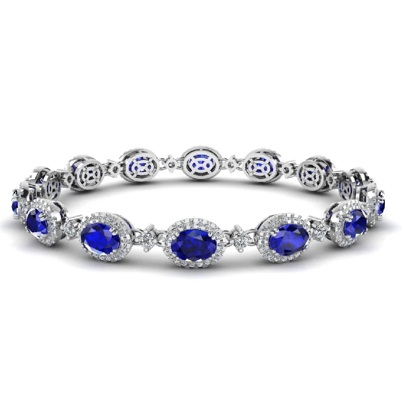 Oval Shape 9 Carat Sapphire Center Featuring Diamond Halo Bracelet BRHAOCS