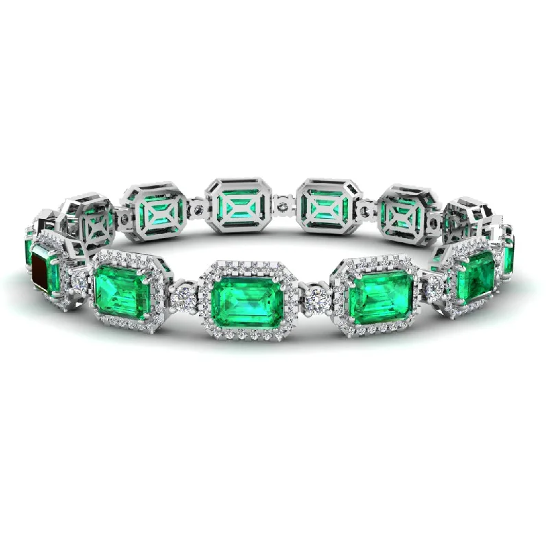 Emerald Shape 14 Carat Emerald Gem Center Featuring Diamond Halo Bracelet BRHAEME