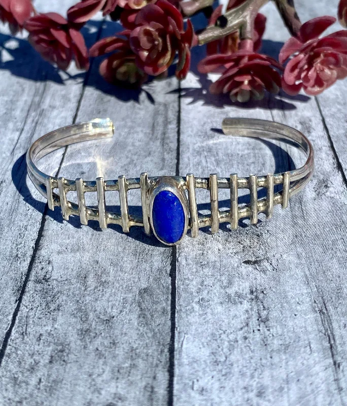 Navajo Made Lapis & Sterling Silver Cuff Bracelet