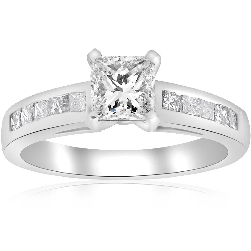 1 1/2ct Princess Cut Diamond Engagement Ring White Gold Enhanced