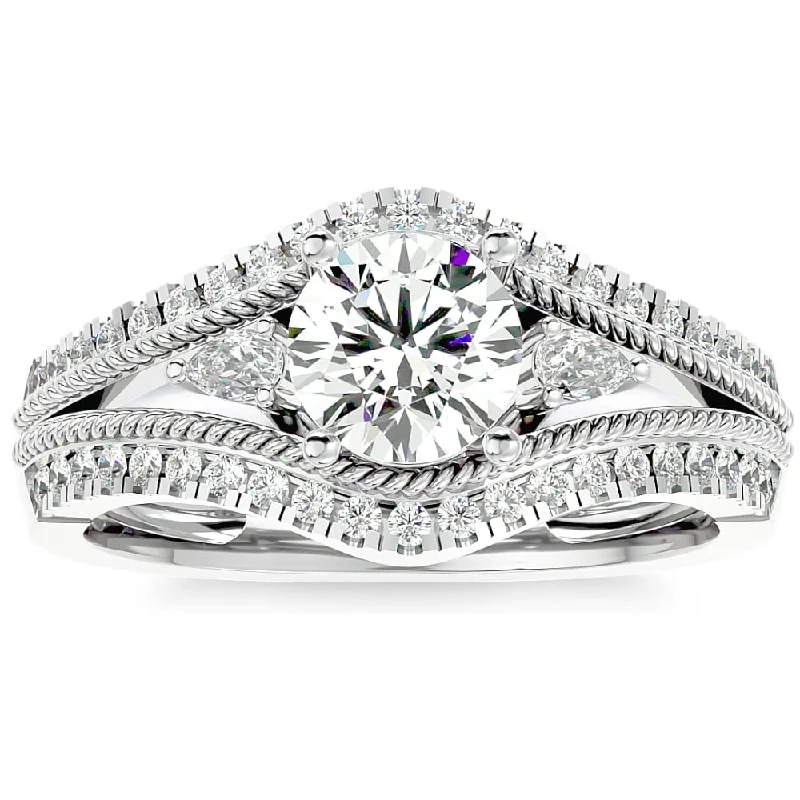 1 1/3Ct Diamond & Moissanite Designed Accent Engagement Ring in Gold