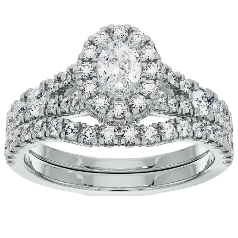 1 1/4Ct Oval Halo Diamond Engagement Wedding Ring Set in White or Yellow Gold