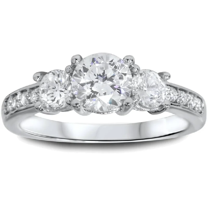 1 1/4ct Three Stone Round Diamond Engagement Ring White Gold