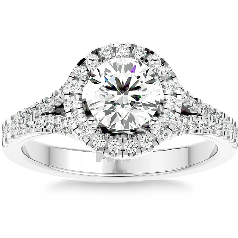 1 3/4Ct Diamond & Moissanite Halo Engagement Ring in Gold