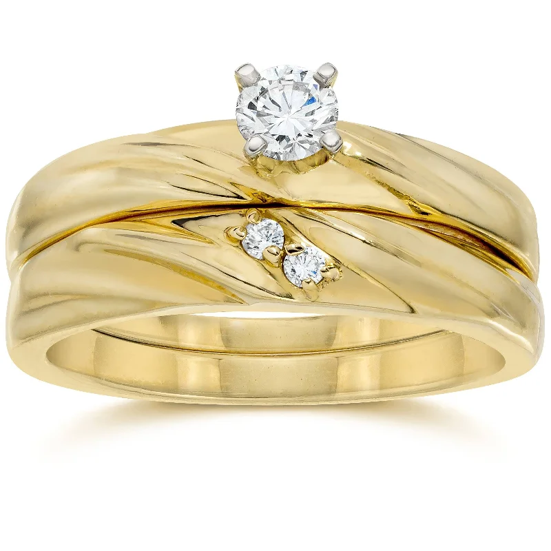 1/4CT Diamond Engagement Wedding Ring Set Yellow Gold