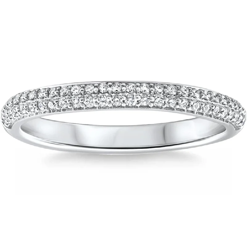 1/4Ct Diamond Micro Pave Wedding Ring Stackable Band Gold Lab Grown