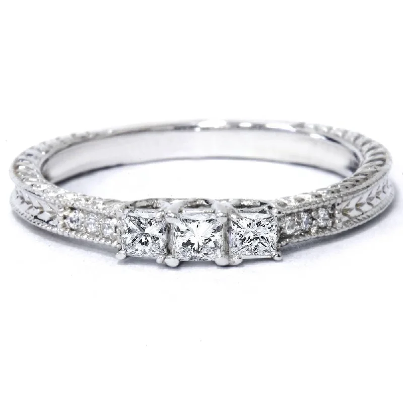 1/4ct Vintage Three Stone Princess Cut Diamond Engagement Ring White Gold