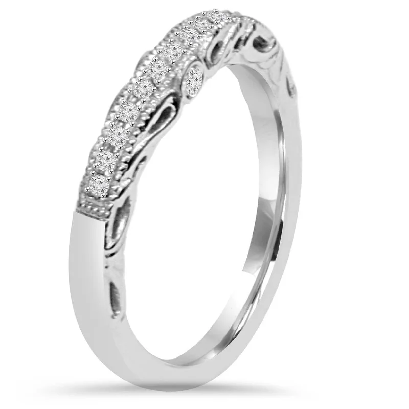 1/5CT Vintage Diamond Curved Notched Guard Wedding Ring White Gold