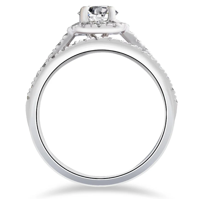 1 ct Diamond Cushion Halo Engagement Wedding Ring Set White Gold