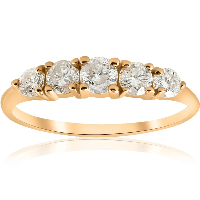 1 ct TDW 5-Stone Graduated Diamond Anniversary Engagement Ring Yellow Gold