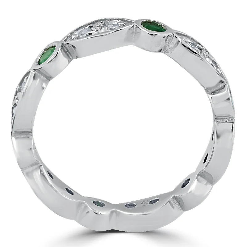 1ct Diamond & Imitation Green Emerald Vintage Eternity Ring White Gold