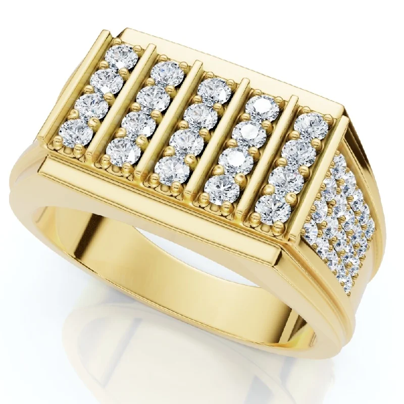 1Ct Men's Diamond Rectangle Multi-Row Ring in Yellow Gold