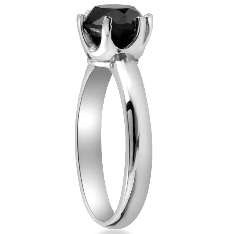 1ct Round Black Solitaire Diamond White Gold Engagement Ring