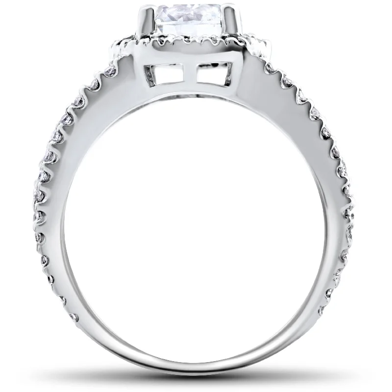 2.75 Halo Diamond Split Shank Engagement Ring White Gold