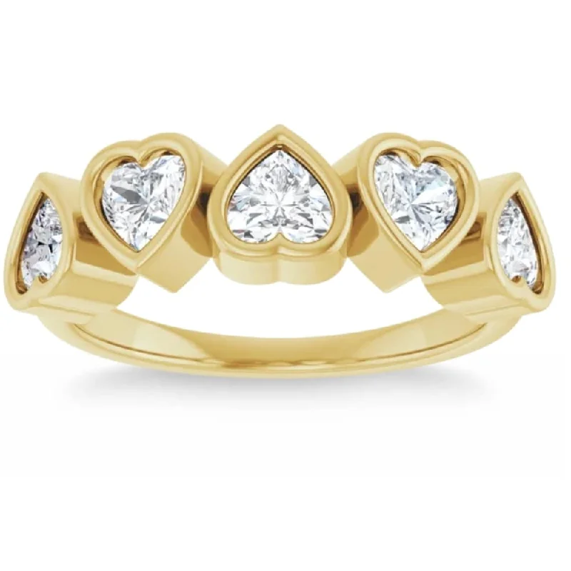 2Ct Heart Shape Diamond Five Stone Wedding Ring Gold Anniversary Lab Grown