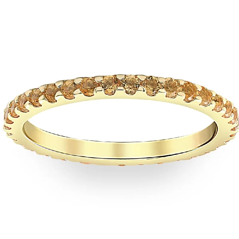 3/4Ct Genuine Citrine Eternity Ring Stackable Band Yellow Gold