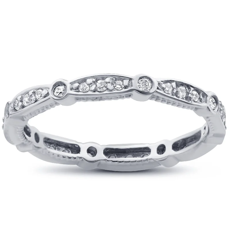 3/8ct Vintage Diamond Eternity Stackable Ring White Gold